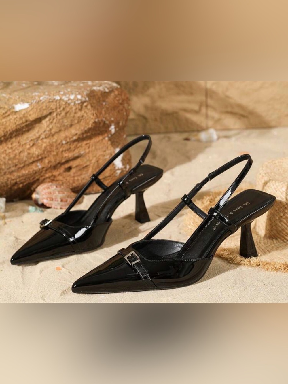 Women’s Black Patent Slingback Pointed Toe Heels